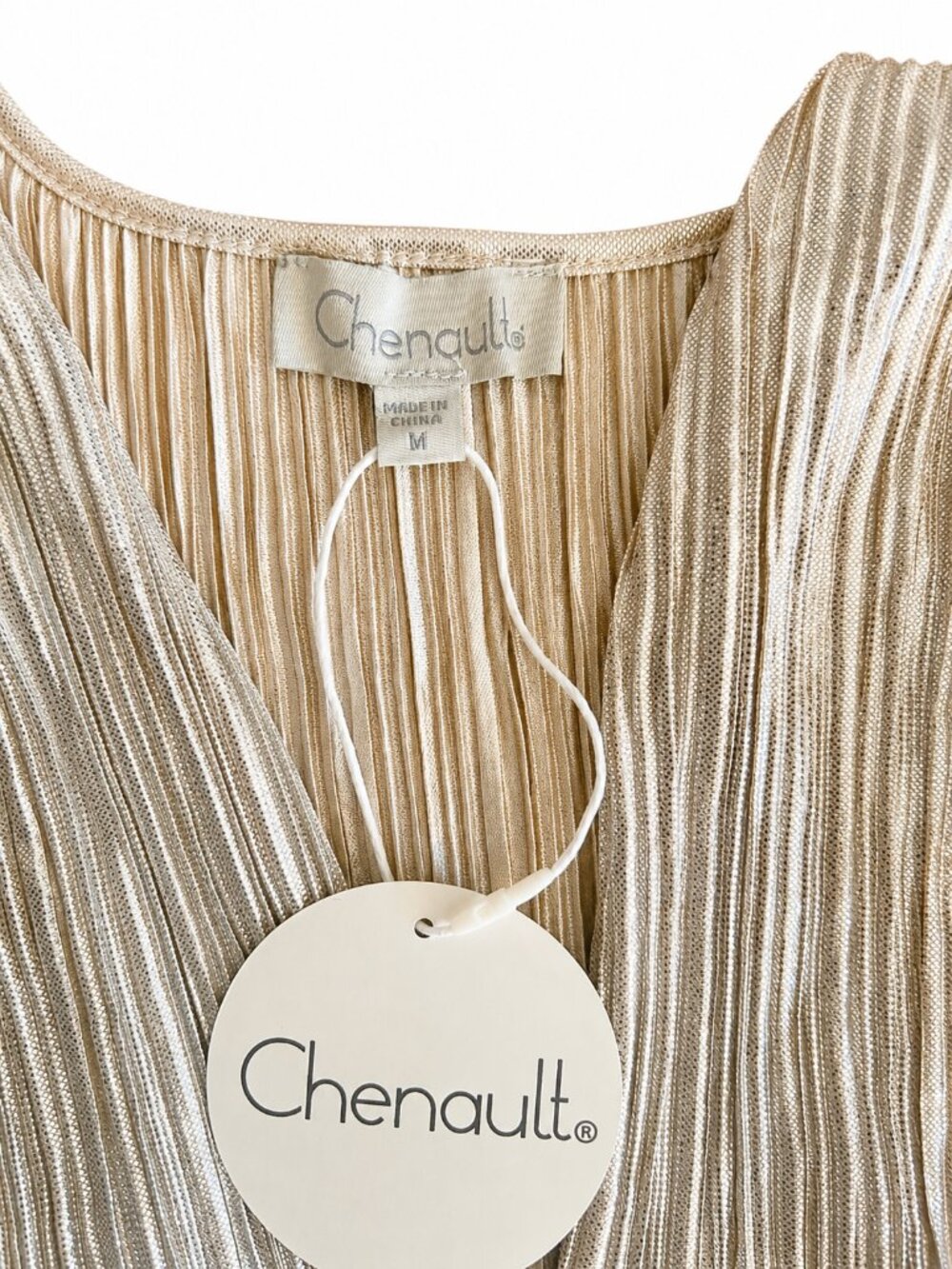 Chenault Gold Metallic Pleated Blouse NWT Loose Fit Elegant Top - Picture 5 of 5